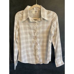Vintage 1970’s Men’s Brown Plaid Button-Up Shirt